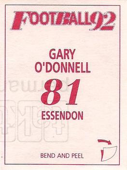 1992 Select AFL Stickers #81 Gary O'Donnell Back